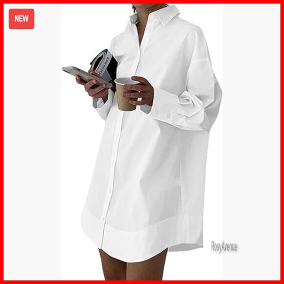 Dresses & Skirts - Women's Casual Shirt Dress Long Sleeve Button Down Mini A-Line